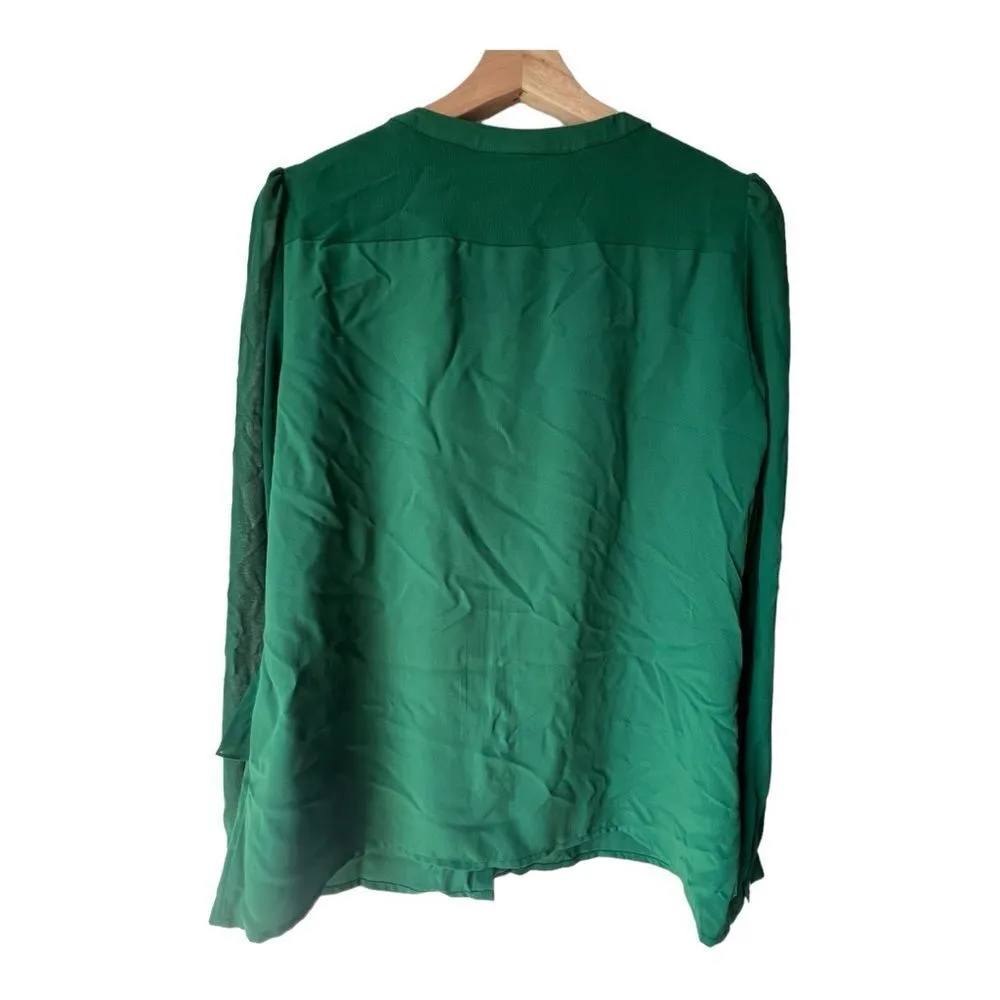Women's Antonio melani Collar Neck Button Down Ruffle green Front Long Sleeve S. - Image 10