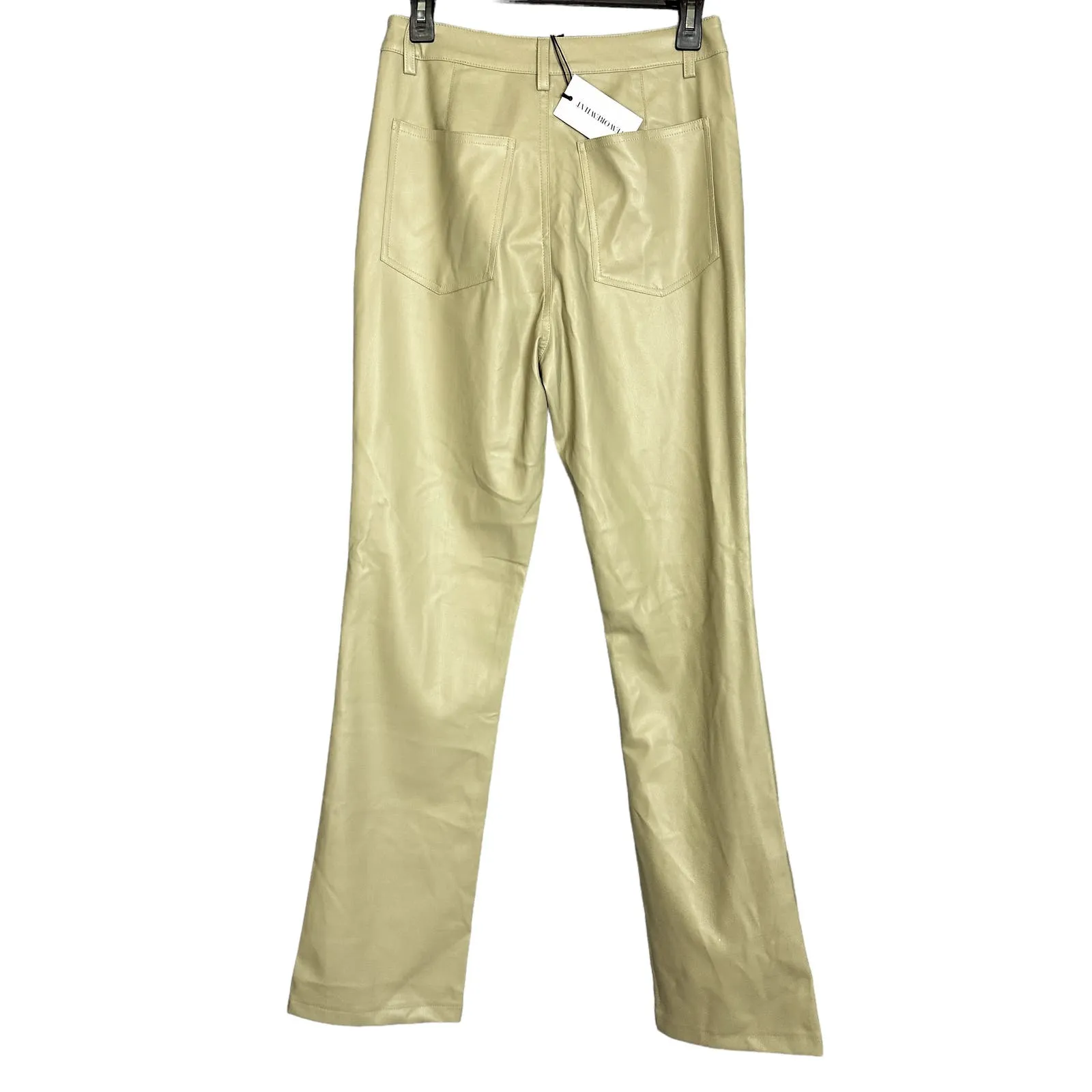 WeWoreWhat Faux Leather Kick Flare Pant Oat Beige Size 28 Bootcut 5 Pocket NEW - Image 5