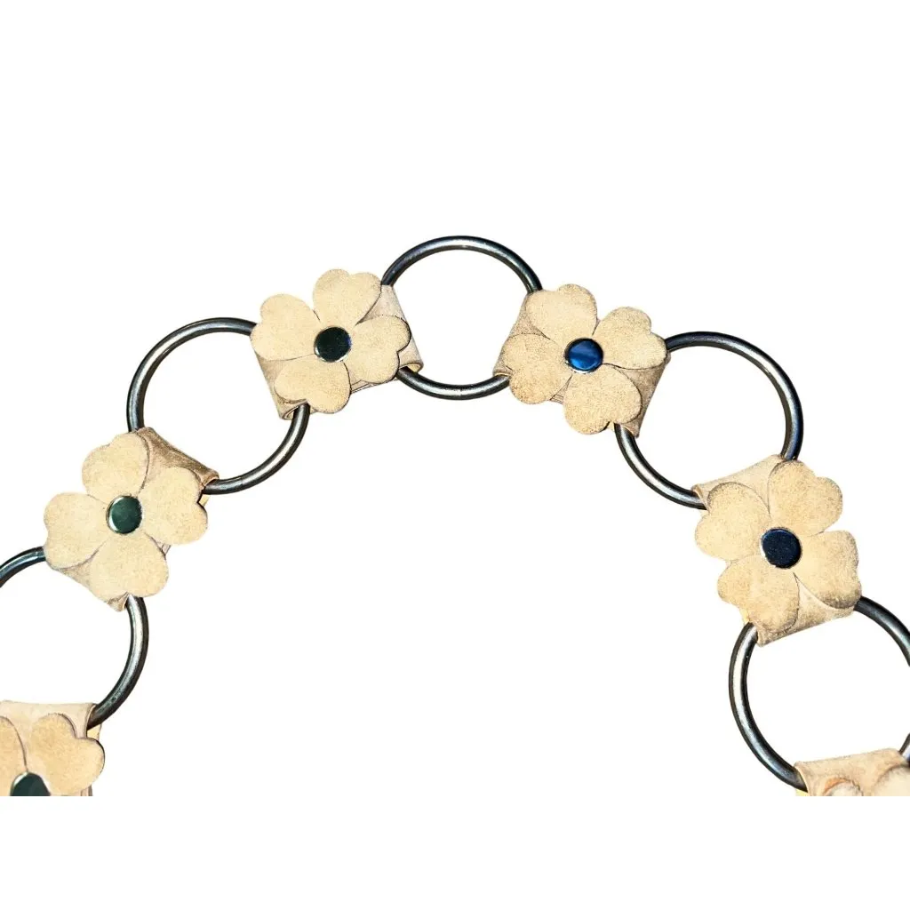 Retro Hippie Floral Suede Chain Belt Boho Festival Western Used Womens 38” - Image 3