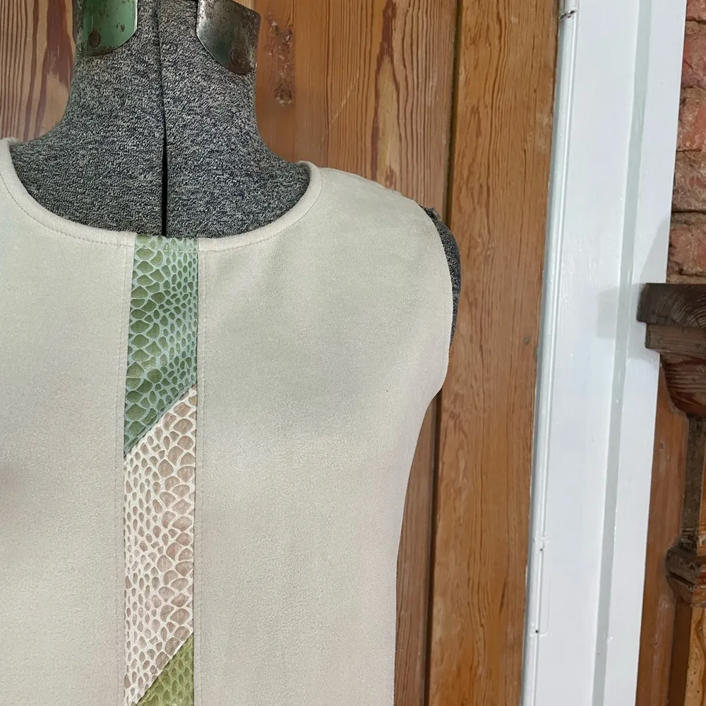 Anthropologie Liberty Garden Faux Suede w/Center Snake Stripe Shift Dress Sz L Green Size L - Image 11