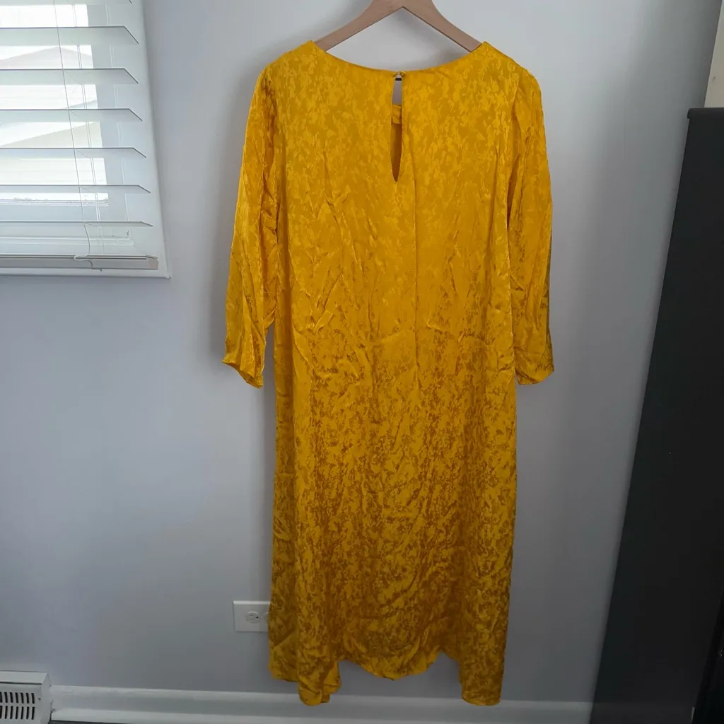 Sezane 42 US 10 Tinsley Jacquard Yellow Midi Dress 3/4 Sleeve - Image 4