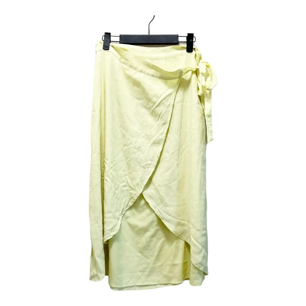 American Eagle Pastel Yellow Side Tie Wrap Midi Skirt Neon Spring Size Medium - Image 2
