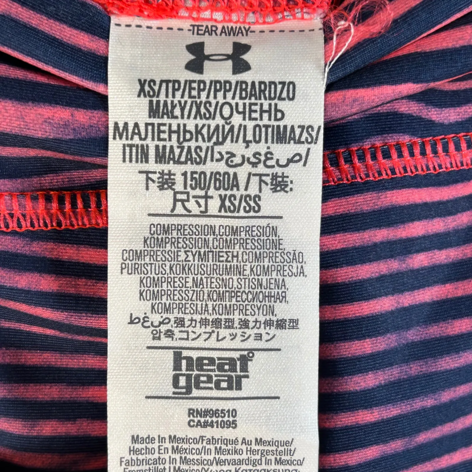 Under Armour Compression Leggings XS Pink Navy Stripe HeatGear Capri Athletic - Image 5