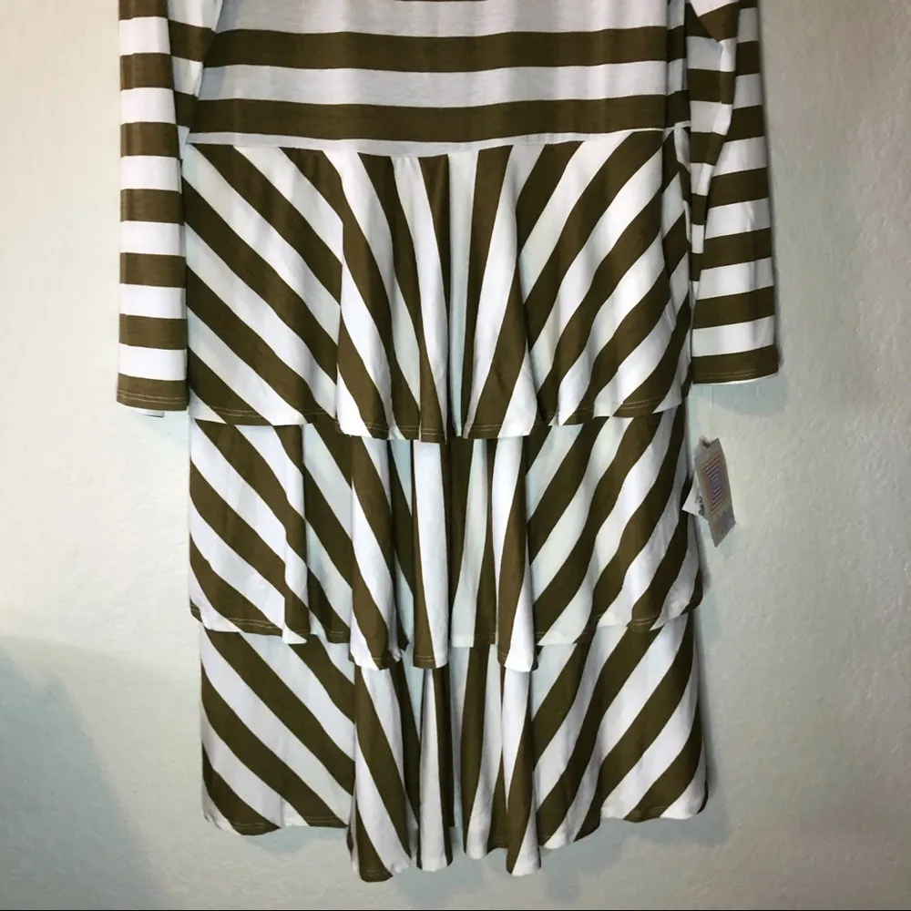 LuLaRoe Dress Georgia Cream Tan Stripes Long Sleeves Ruffle Tiered Skirt 3X NWT - Image 3