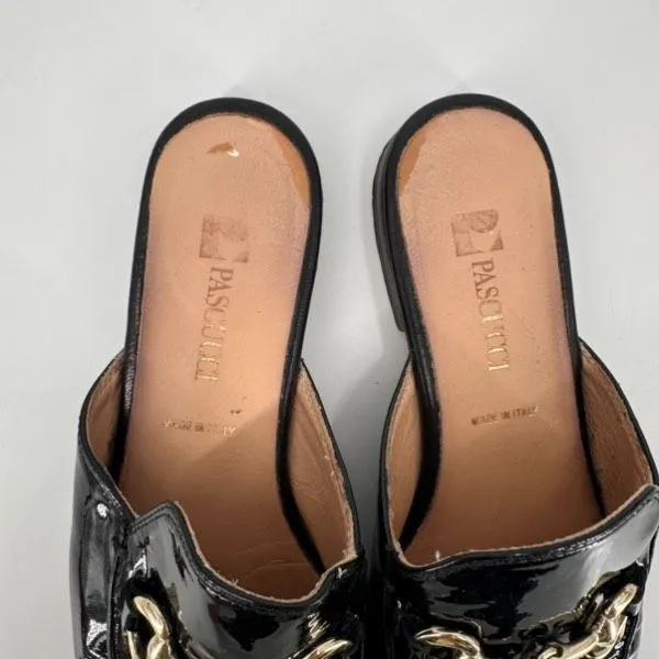 Pascucci Black Patent leather horse bit mules loafers Italy size 37.5 Slides‎ - Image 6