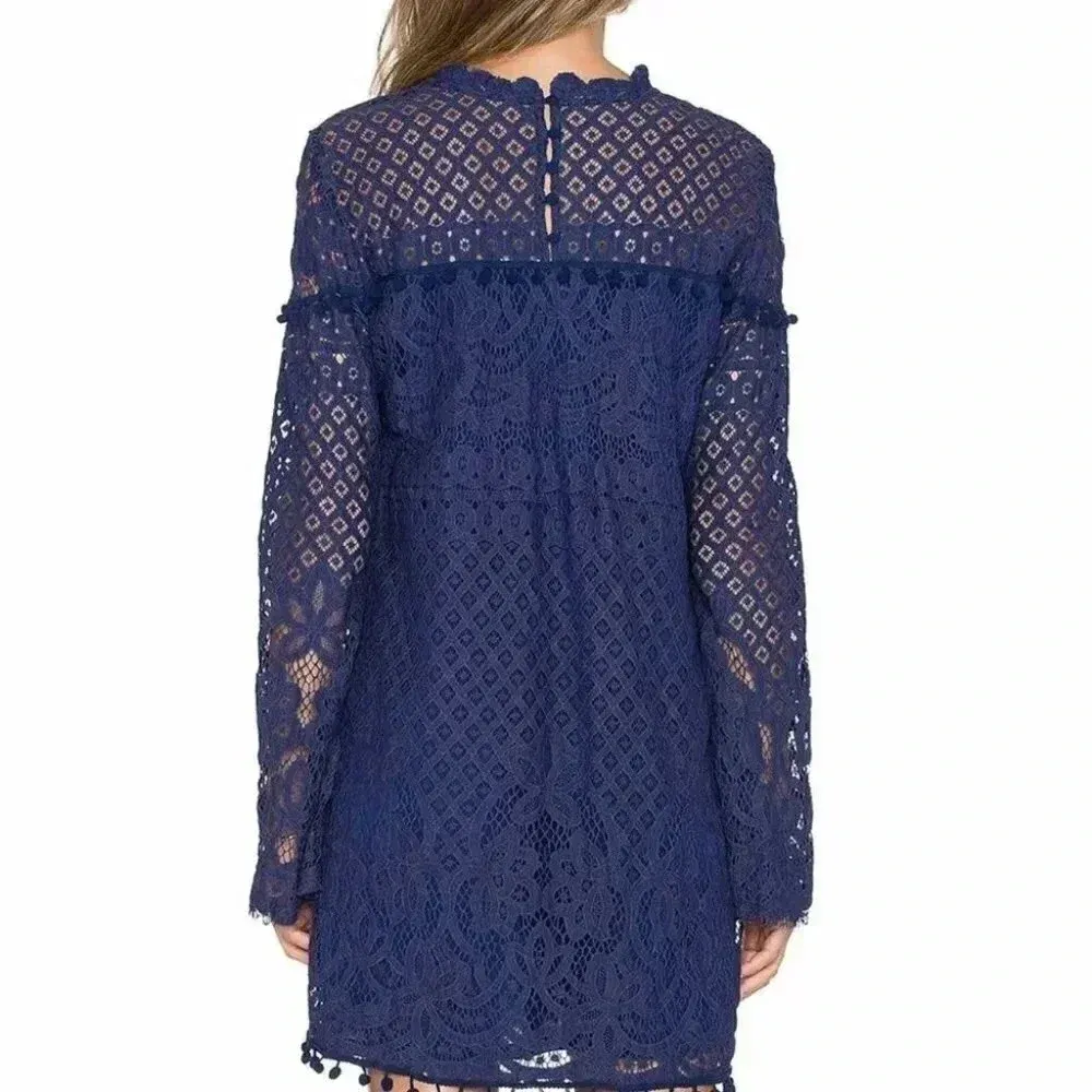 Tularosa x Revolve Matilda Navy Lace Eyelet Pom Pom Dress XS - Image 2