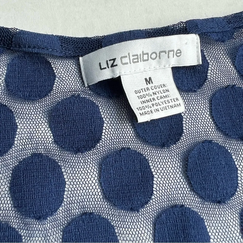 Liz Claiborne sheer cap sleeve polka dot top blue med - Image 4