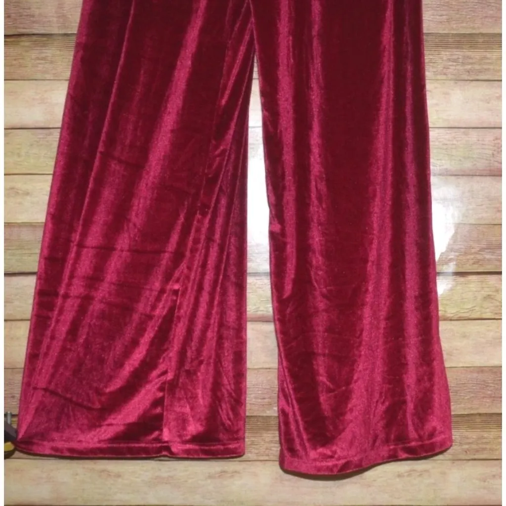 NWT Entro Womens M Fuchsia Velvet Wide Leg Jumpsuit Pleated Bust Sexy Night Out - Image 4