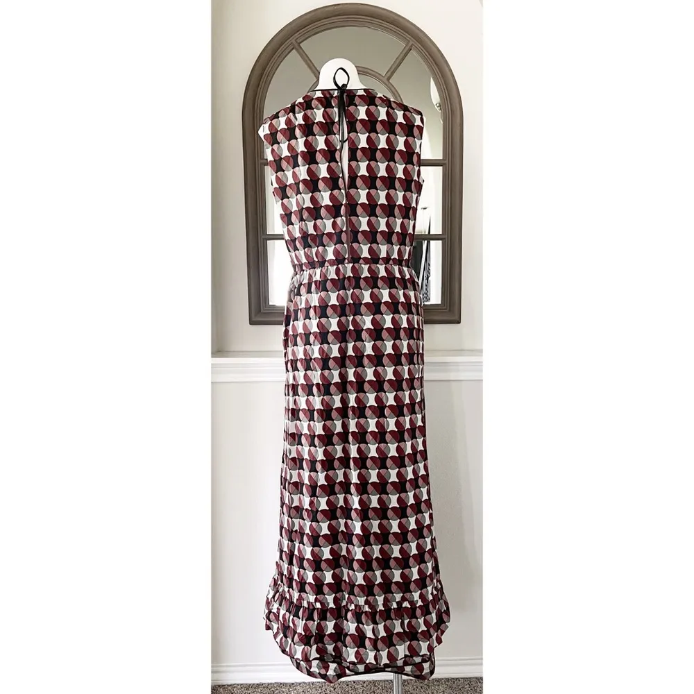 MARNI Geometric Print Tiered Dress w/Pockets & Leather Trim, Size 40 EXCELLENT! - Image 3
