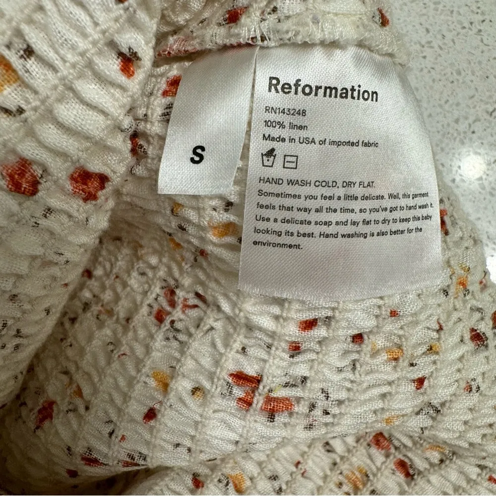 Reformation | Clementine Ruched Floral-Print Linen Top in Veronica | Size: S - Image 8