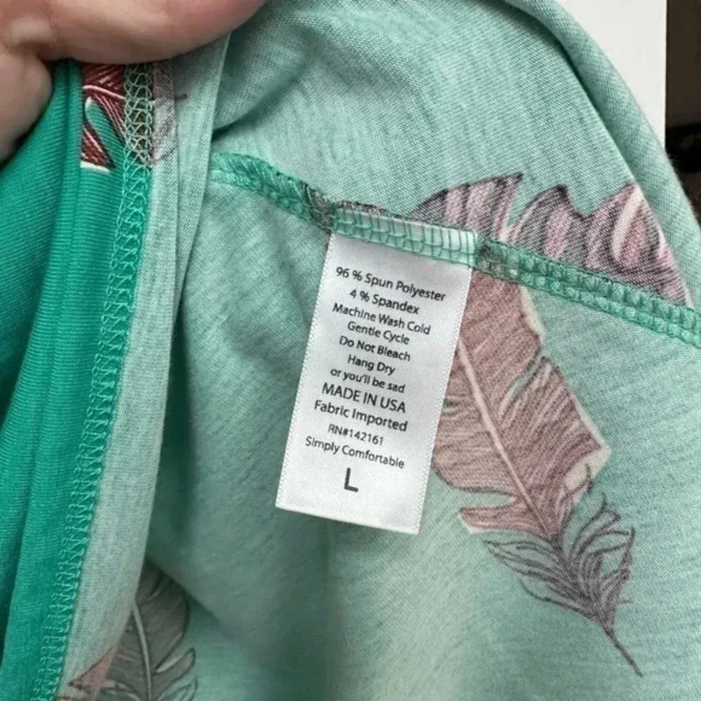 LuLaRoe Azure | Vintage Green Teal A-line Skirt Size L Large Feathers Print NWOT - Image 3