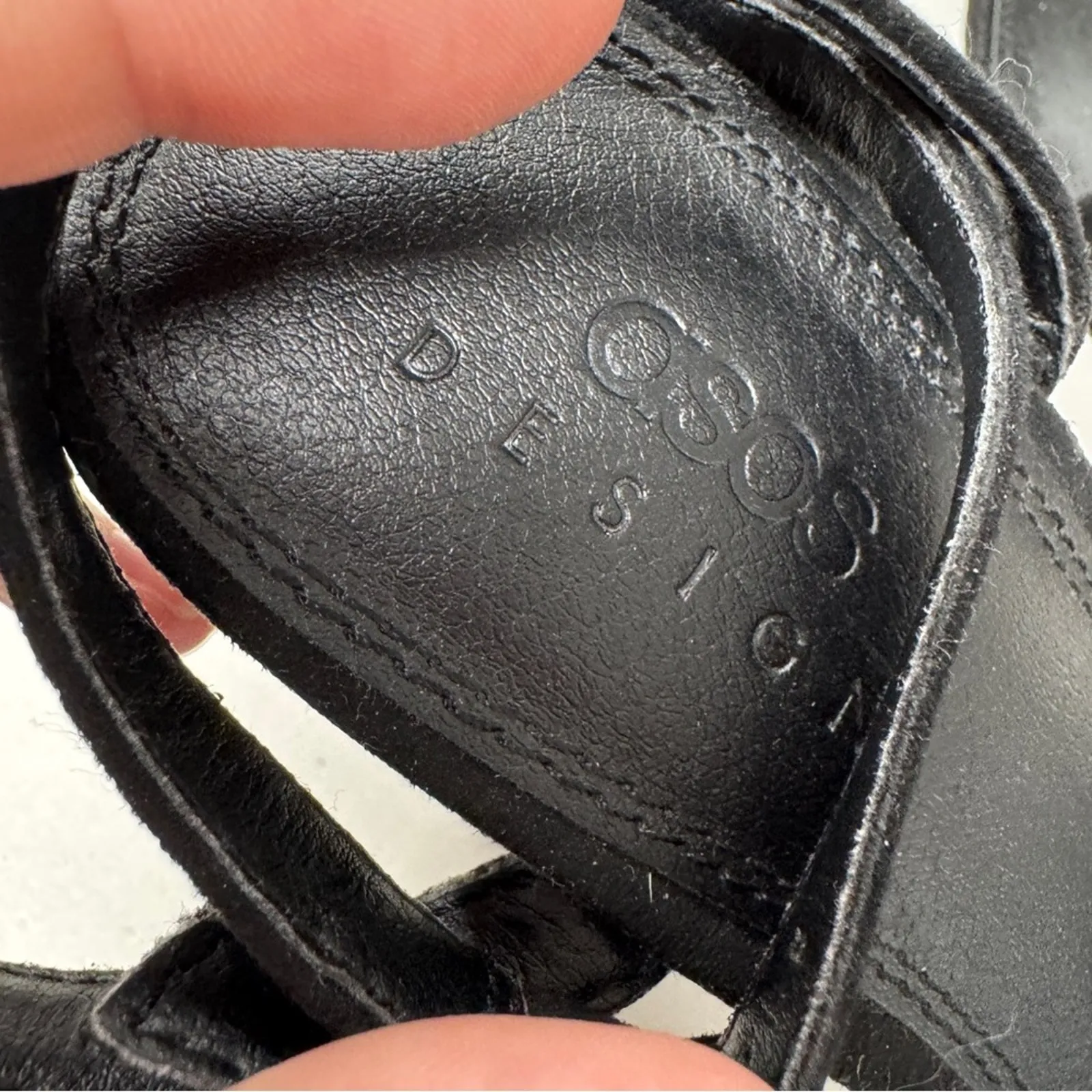 ASOS Black Suede Leather Strappy Chunky Heels Womens 8 Peep Toe Classic Preppy - Image 7