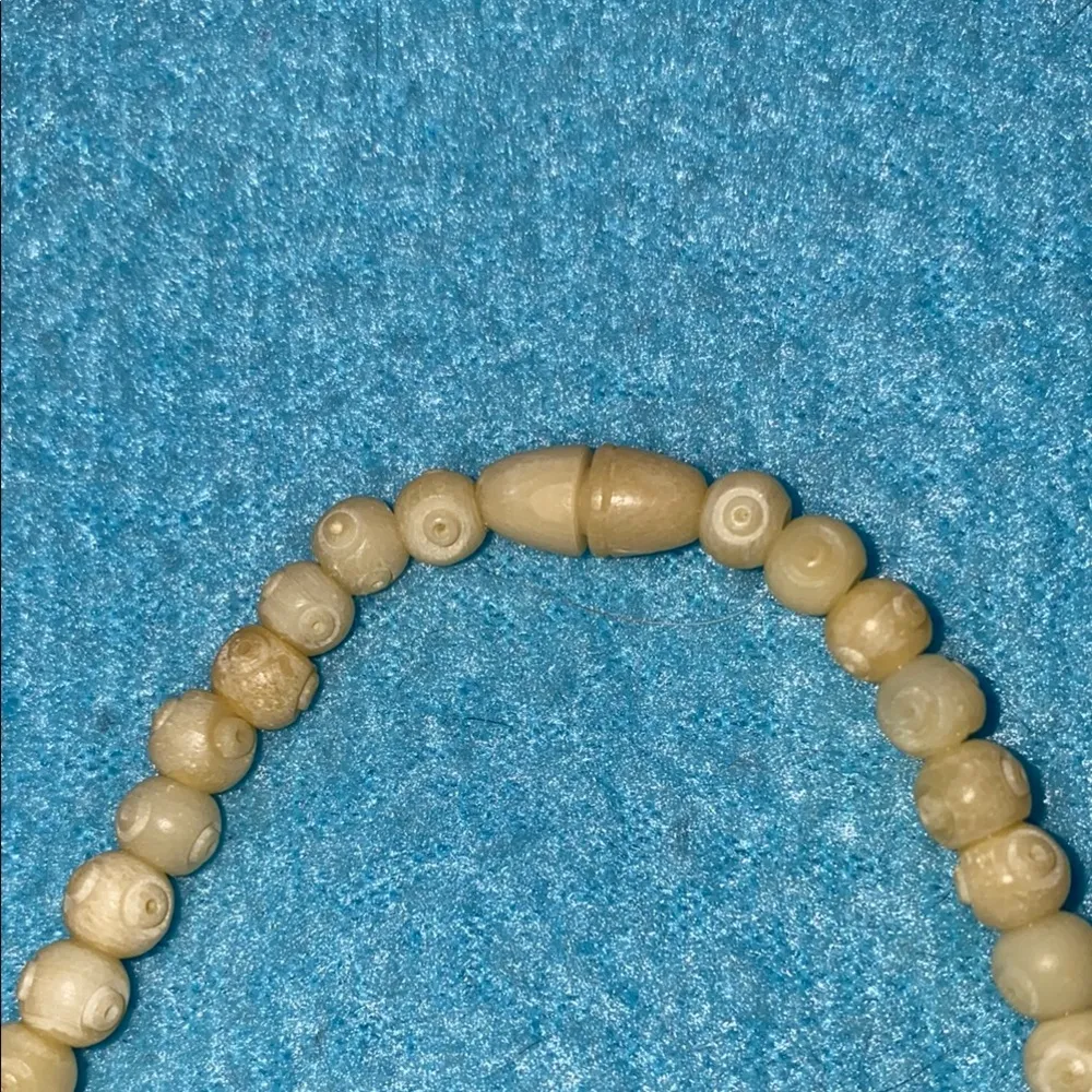 ROSE CABBAGE Necklace vintage 1920 hand carved bone beads art deco cream color - Image 3