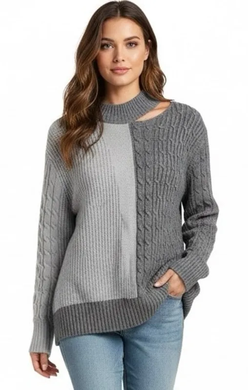 NWT Blue B Colorblock Mock Neck Sweater Size M Gray Chunky Cozy Scandinavian Size M - Image 1