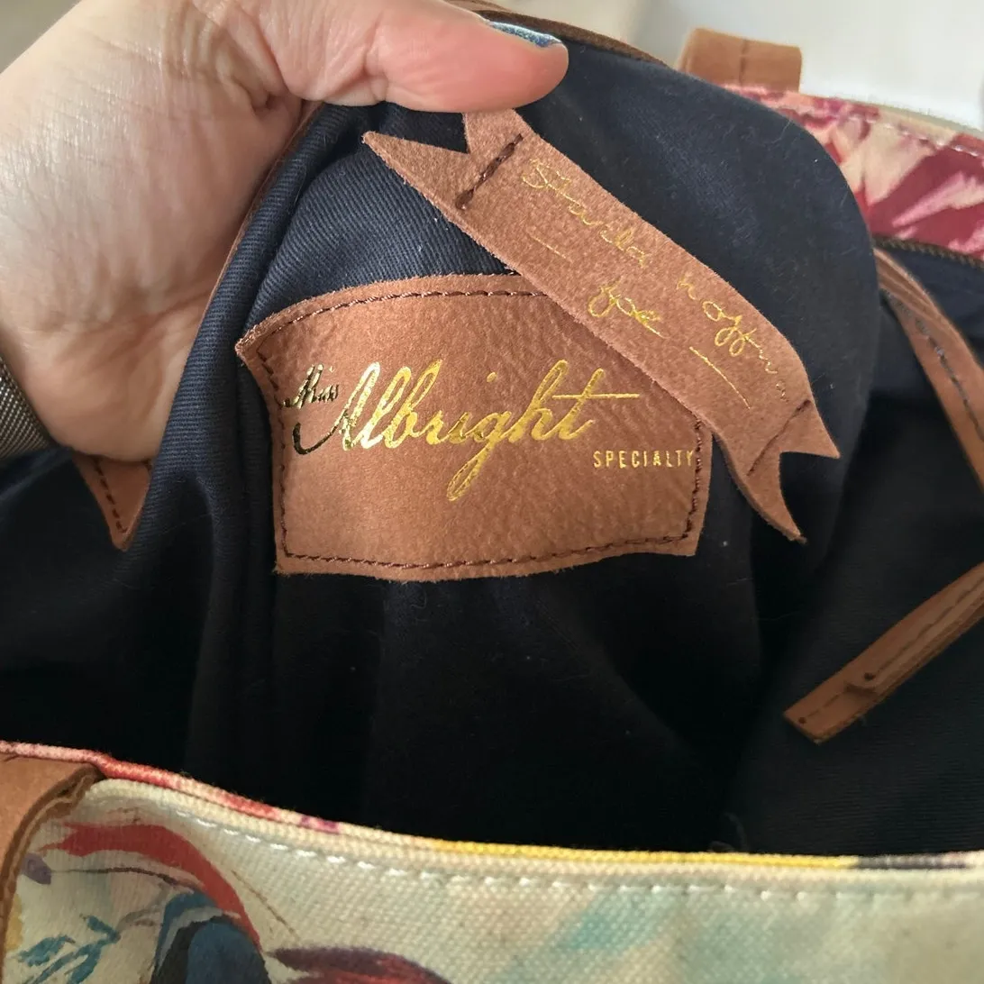 Starla Hoffman Anthropologie Miss Albright Watercolor Llama & Leather Tote Bag Blue - Image 6