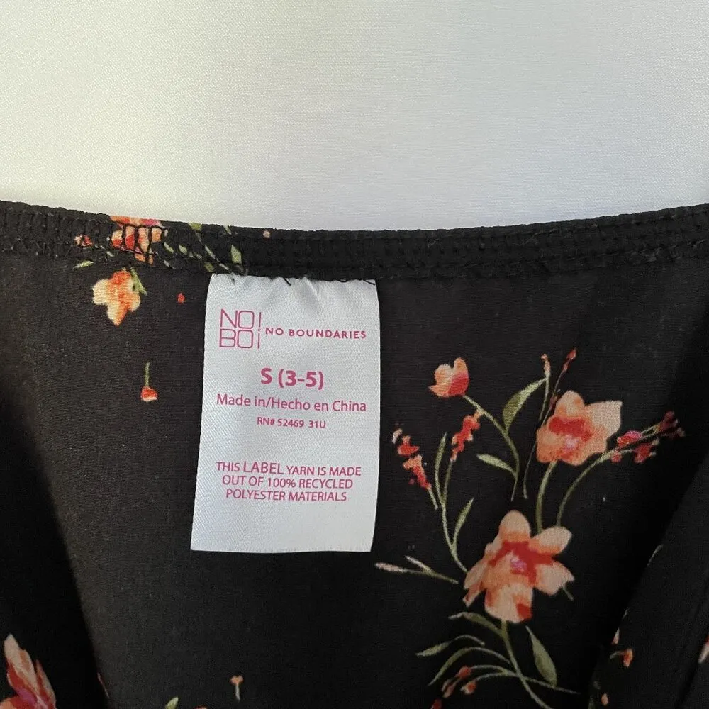 No Boundaries Black Floral Wrap Maxi Dress S lightweight v-neck summer flowy - Image 5