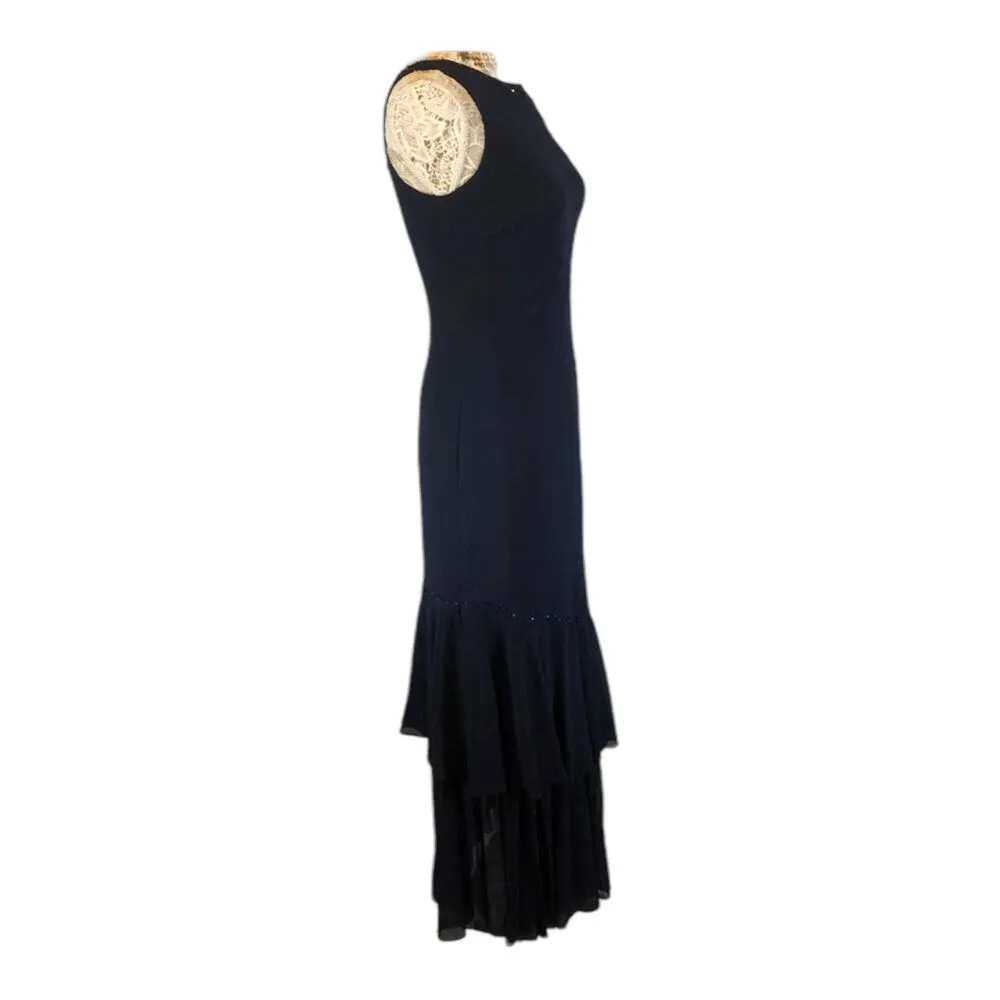 Davids bridal formal sleeveless long navy beaded tiered dress with shawl size 4 - Image 9