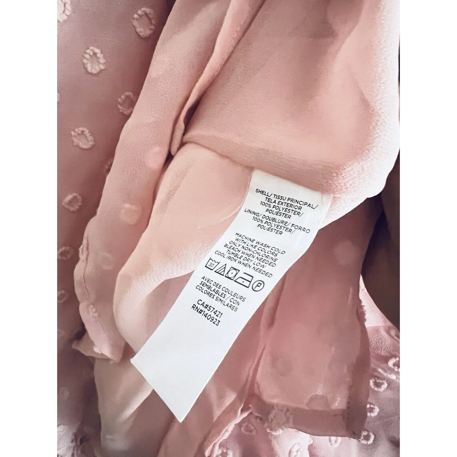 Loft Mauve Pink Ruffle Collar Vneck LS Eyelet Swiss Dot Blouse XL Women’s‎ - Image 4