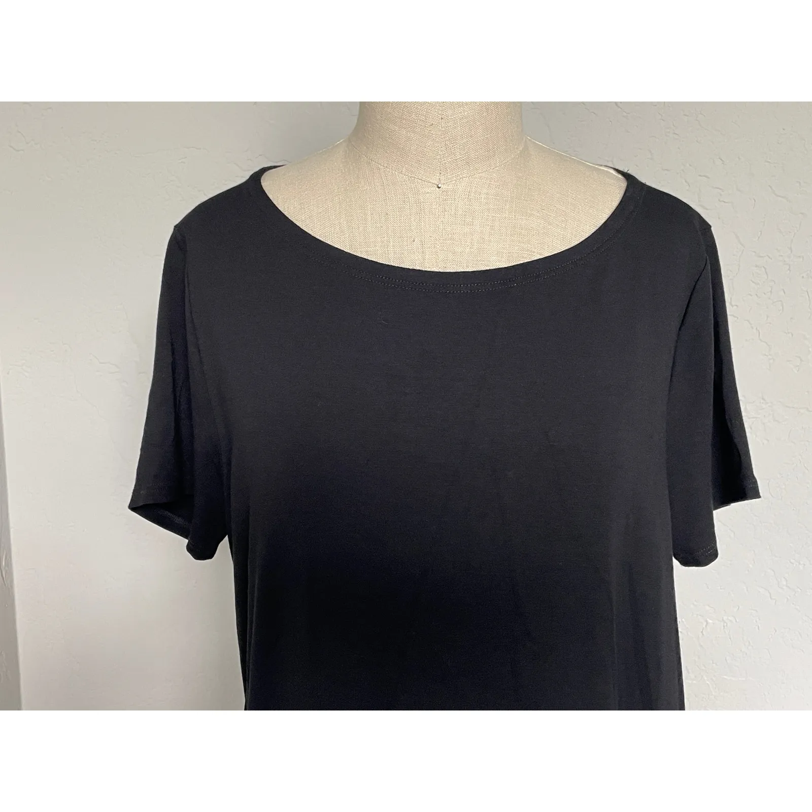Eileen Fisher Black Viscose Jersey Short Sleeve T Shirt Dress - Image 3