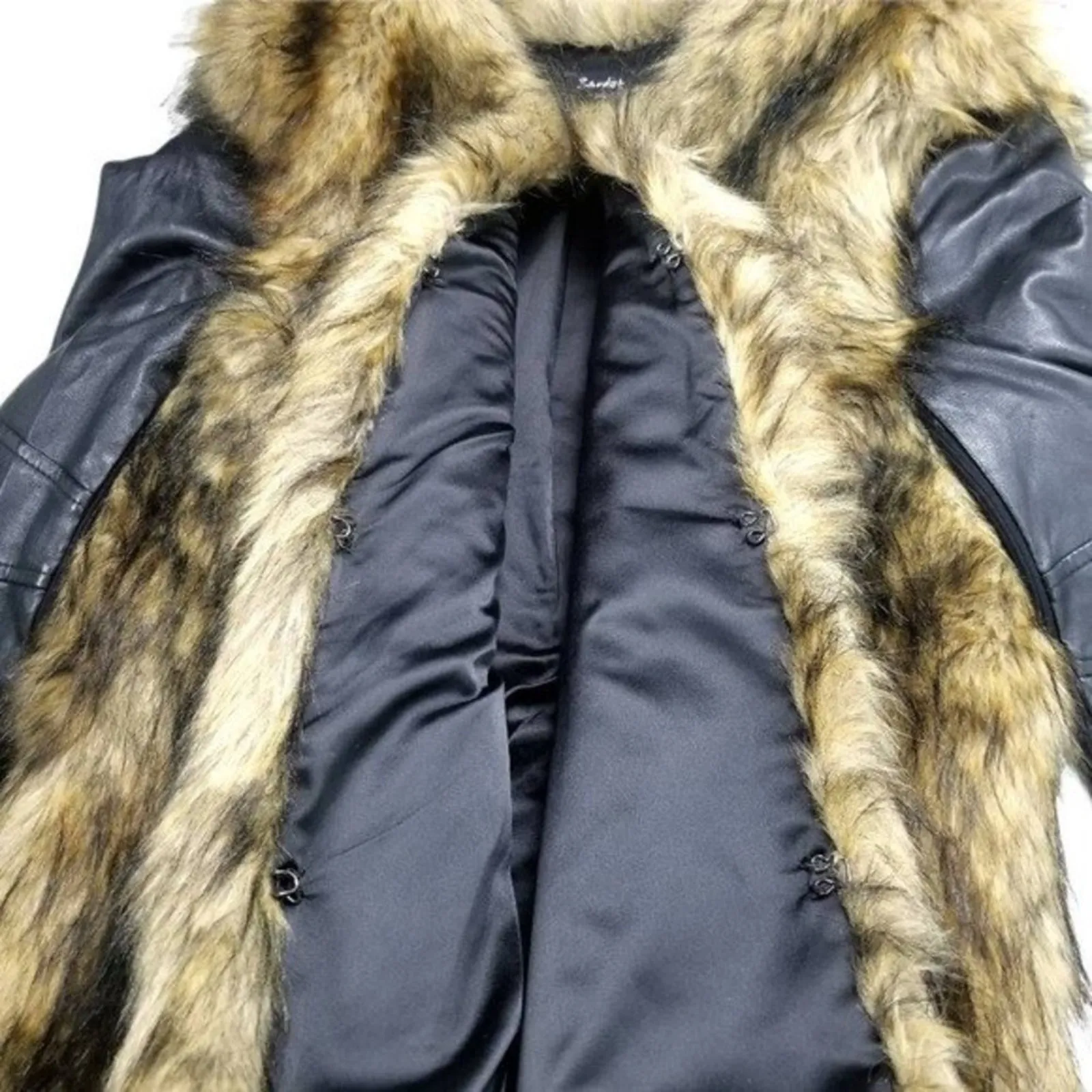 Bardot Womens Faux Fur Leather Long Sleeves Jacket Coat Black Tan Size 6 - Image 9