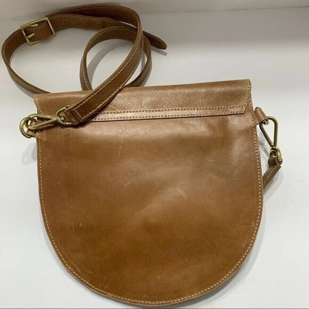 Sseko Half Moon Cognac Leather Crossbody Bag Adjustable Strap Purse Size Small Brown - Image 7
