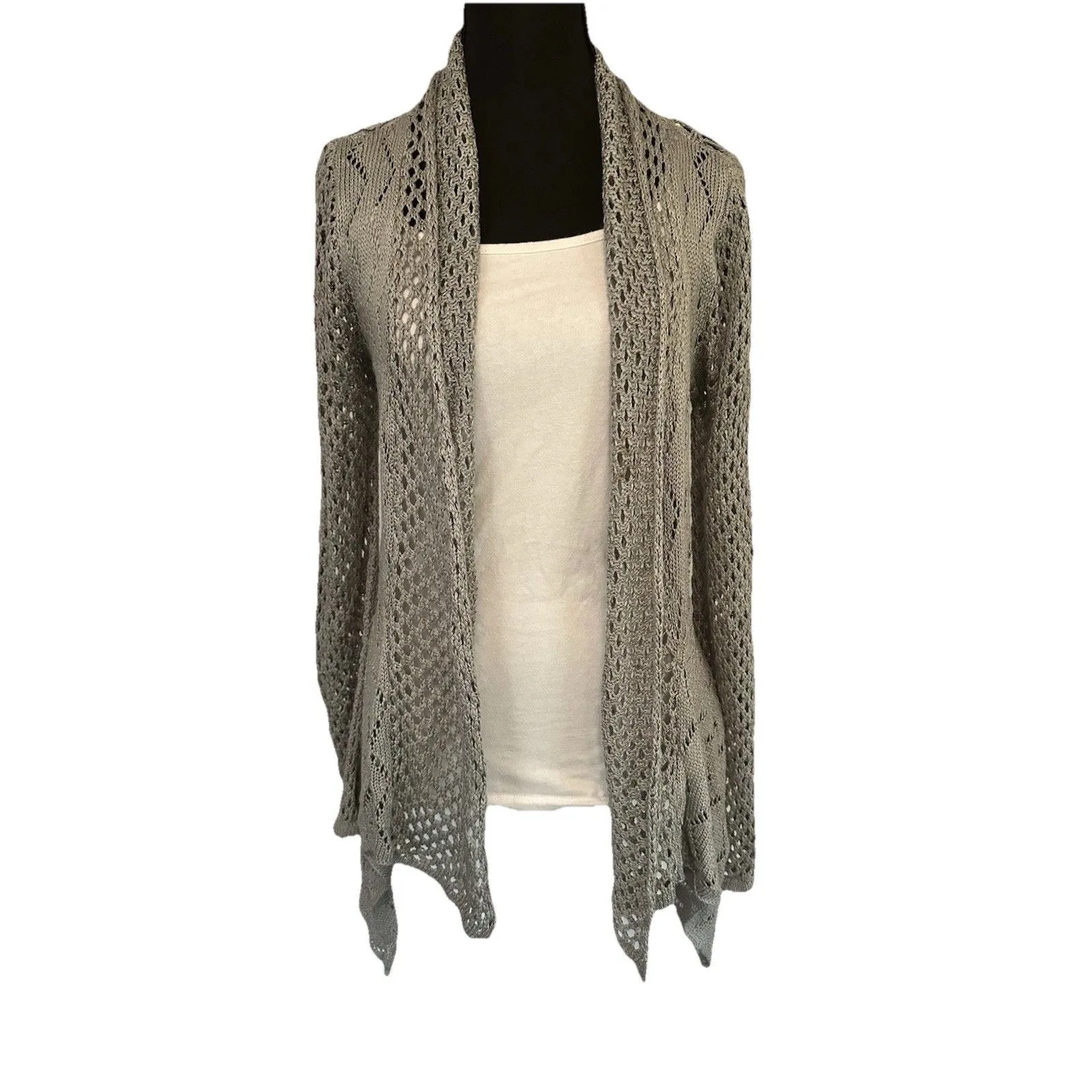 Peppe Peluso Gray Knit Crochet Open Bohemian Cardigan Sz S - Image 2