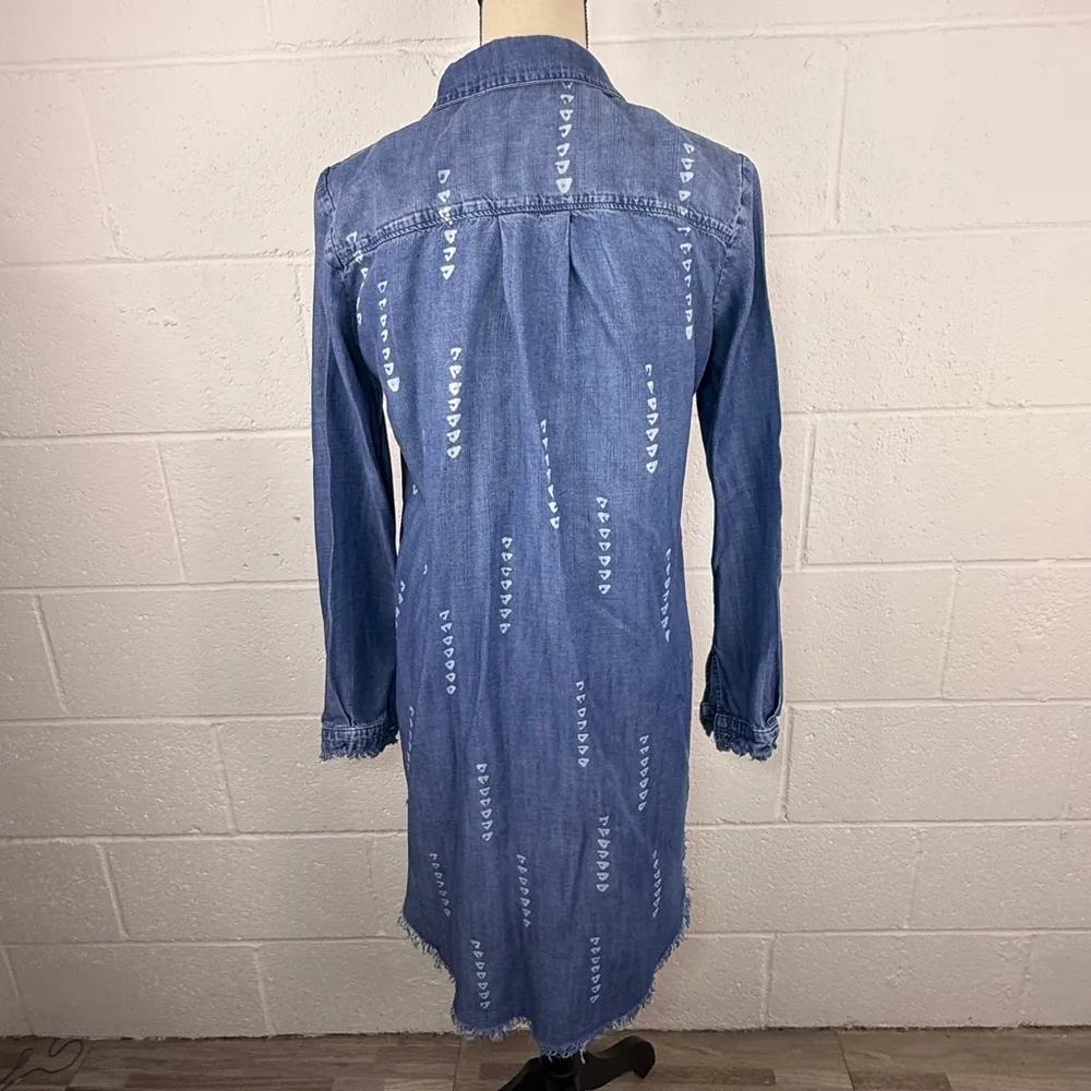 Anthropologie Cloth & Stone Women's Denim Blue Chambray Shirt Dress Fray Edge - Image 7