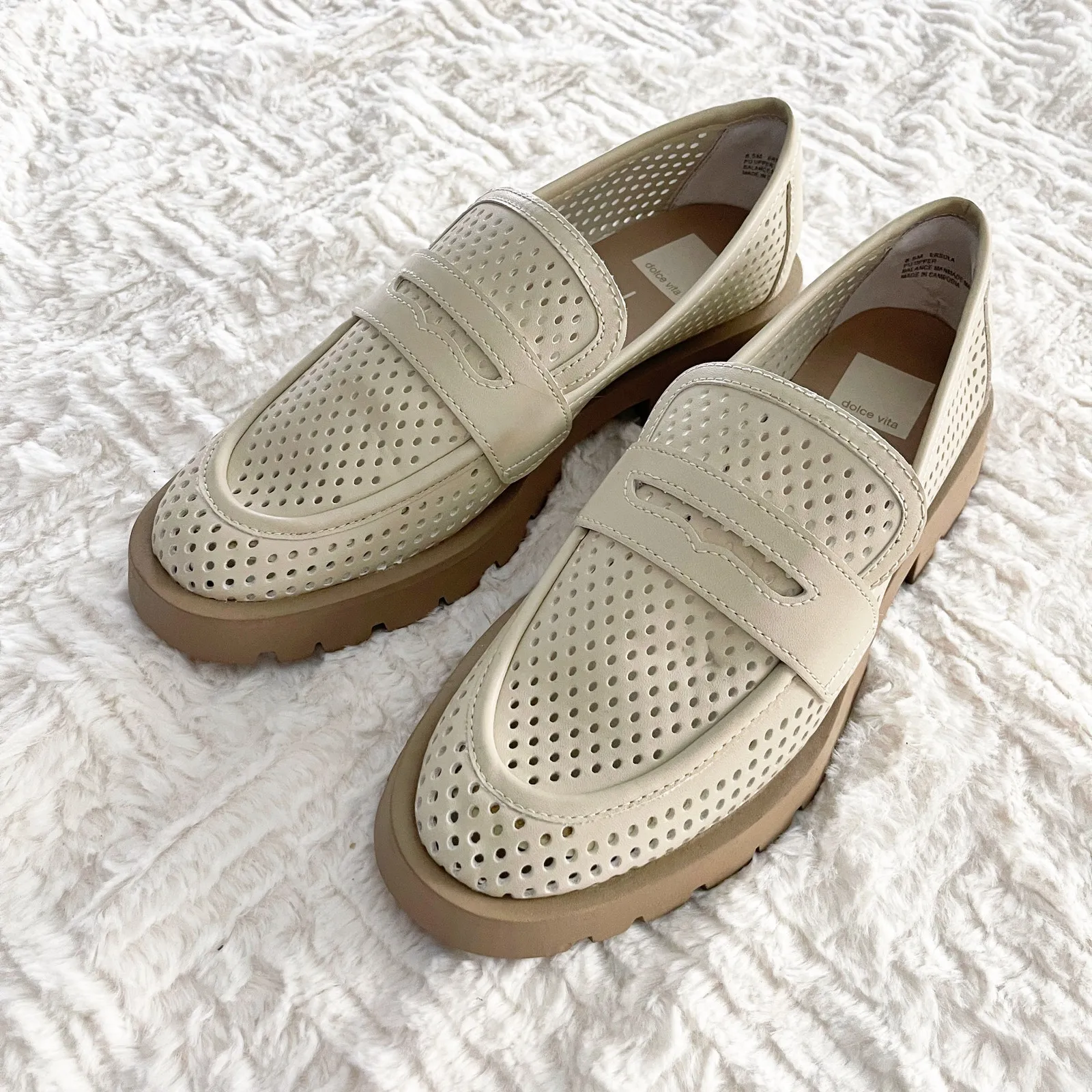 Dolce Vita Ersula Perforated Platform Loafers in Ivory Ecru Size 8.5 - Image 2