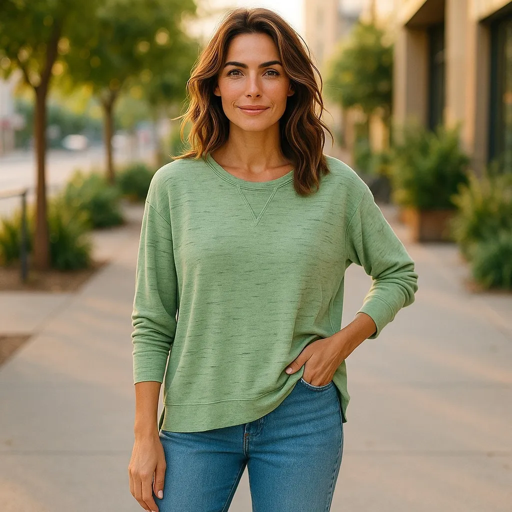 Kensie ‎ Performance Heathered Light Green Sweatshirt Raw Hem 1X - Image 2