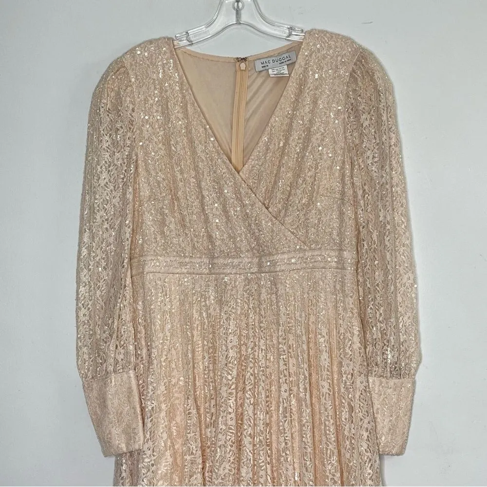 Mac Duggal 93679 Beaded Lace Long Sleeve Wrap Over Gown, Light Rose, Size 12 - Image 6