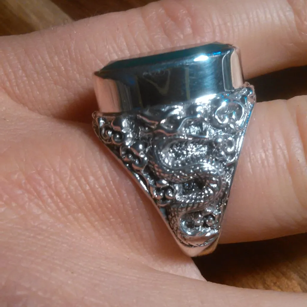 Bali Legacy Verde Onyx Sterling Silver Dragon Ring (Size 7) - Image 2
