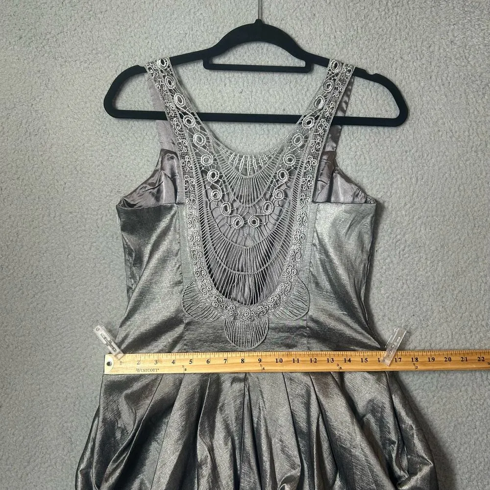 Jessica Mcclintock Womens Dress 12 Gray Pleated‎ Bubble Skirt Metallic Formal - Image 8