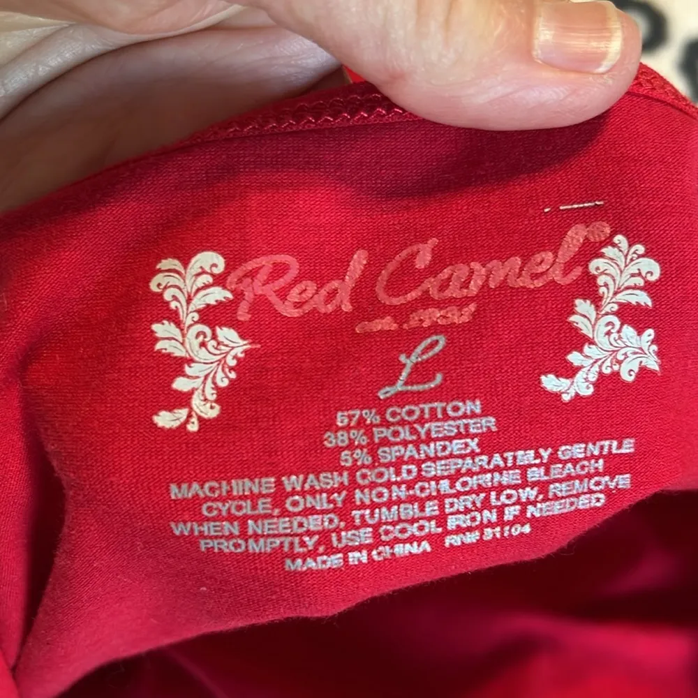 Red Cami Cotton Spaghetti Strap Tank Red Camel Womens Large - Image 4