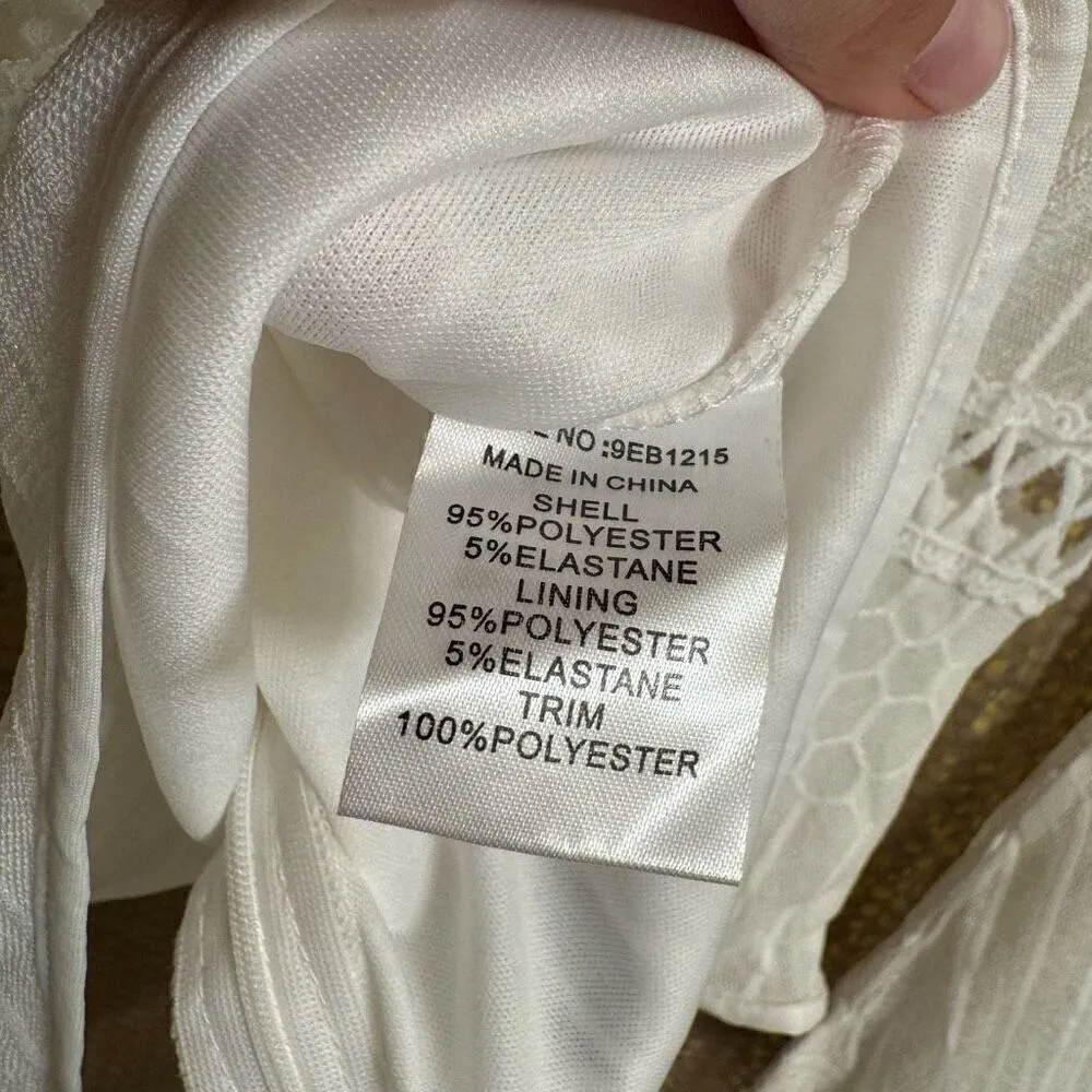 Eilly Bazar White Plunging Neck Lace Trim Tied Backless Bodysuit XS NWT - Image 7