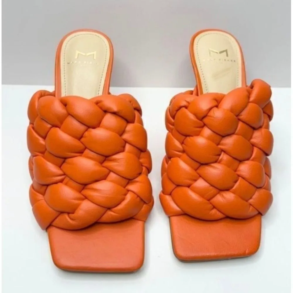 Marc Fisher LTD Dakina Orange Leather Woven Square Toe Heel Mules Size 5.5 - Image 4