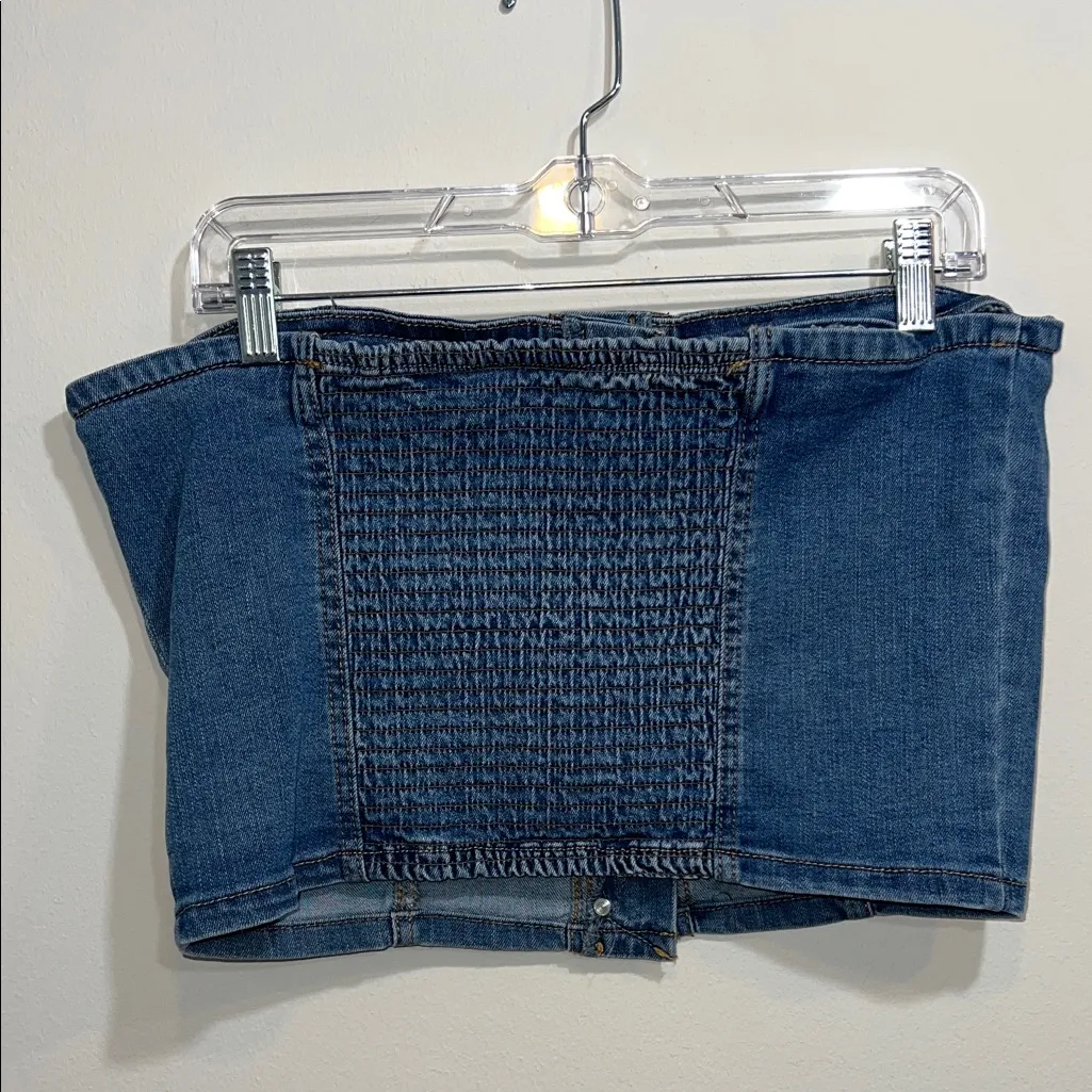 Classic Blue Denim Strapless Crop Top Size XL - Image 2