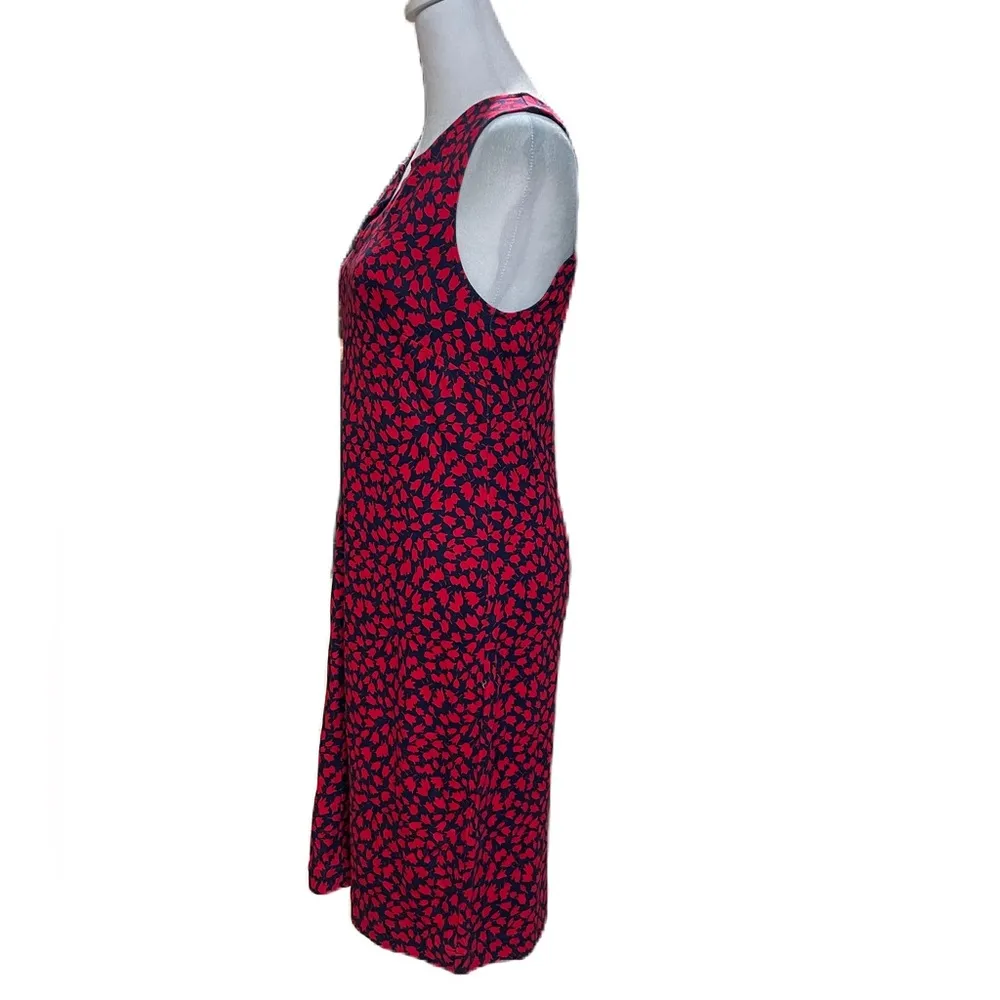 Red & Blue Floral Print Sleeveless A-Line Zip Back V-Neck Dress Size 2 - Image 3
