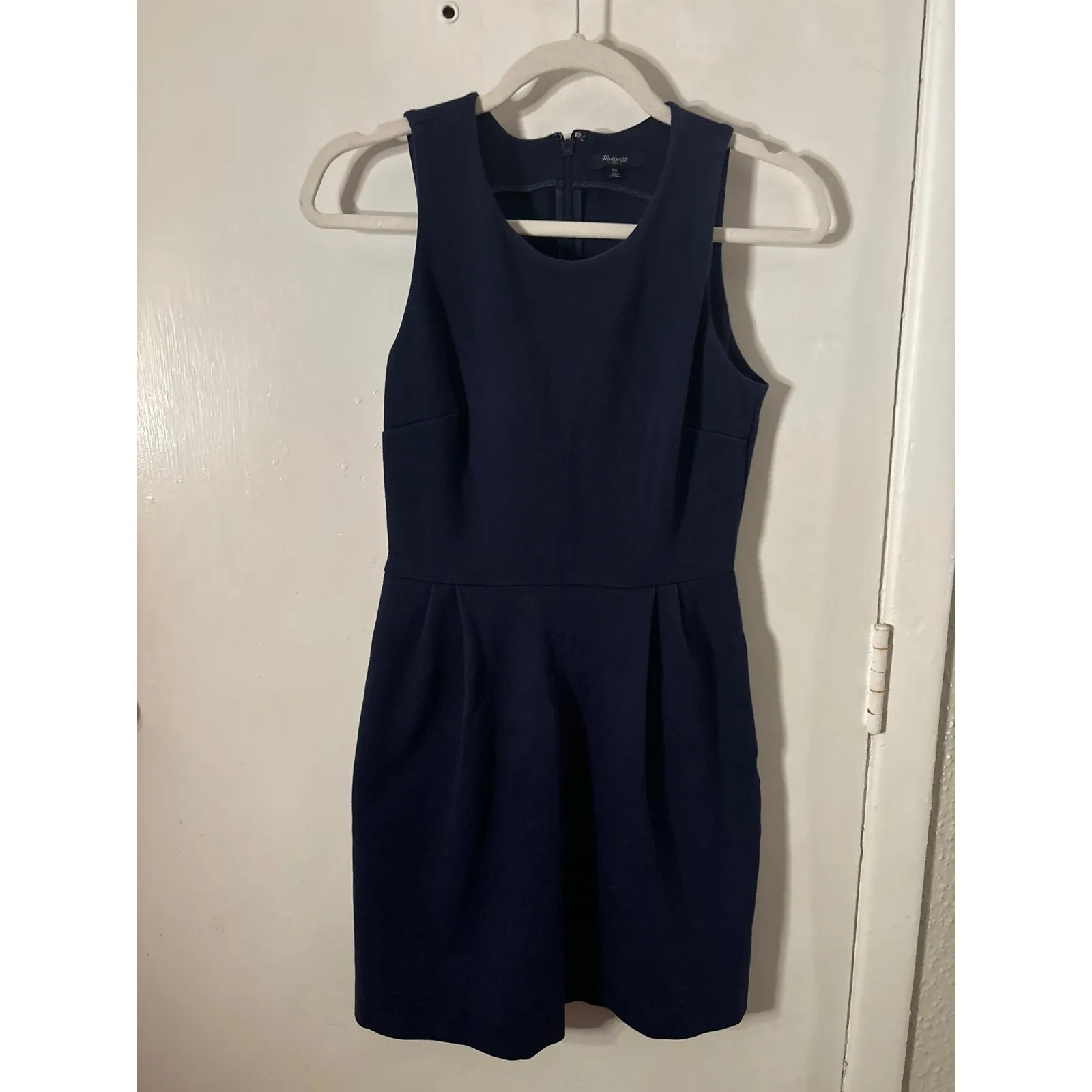 Madewell Navy Verse Ponte Fit & Flare Knit Sleeveless Mini Dress XS Pockets - Image 7