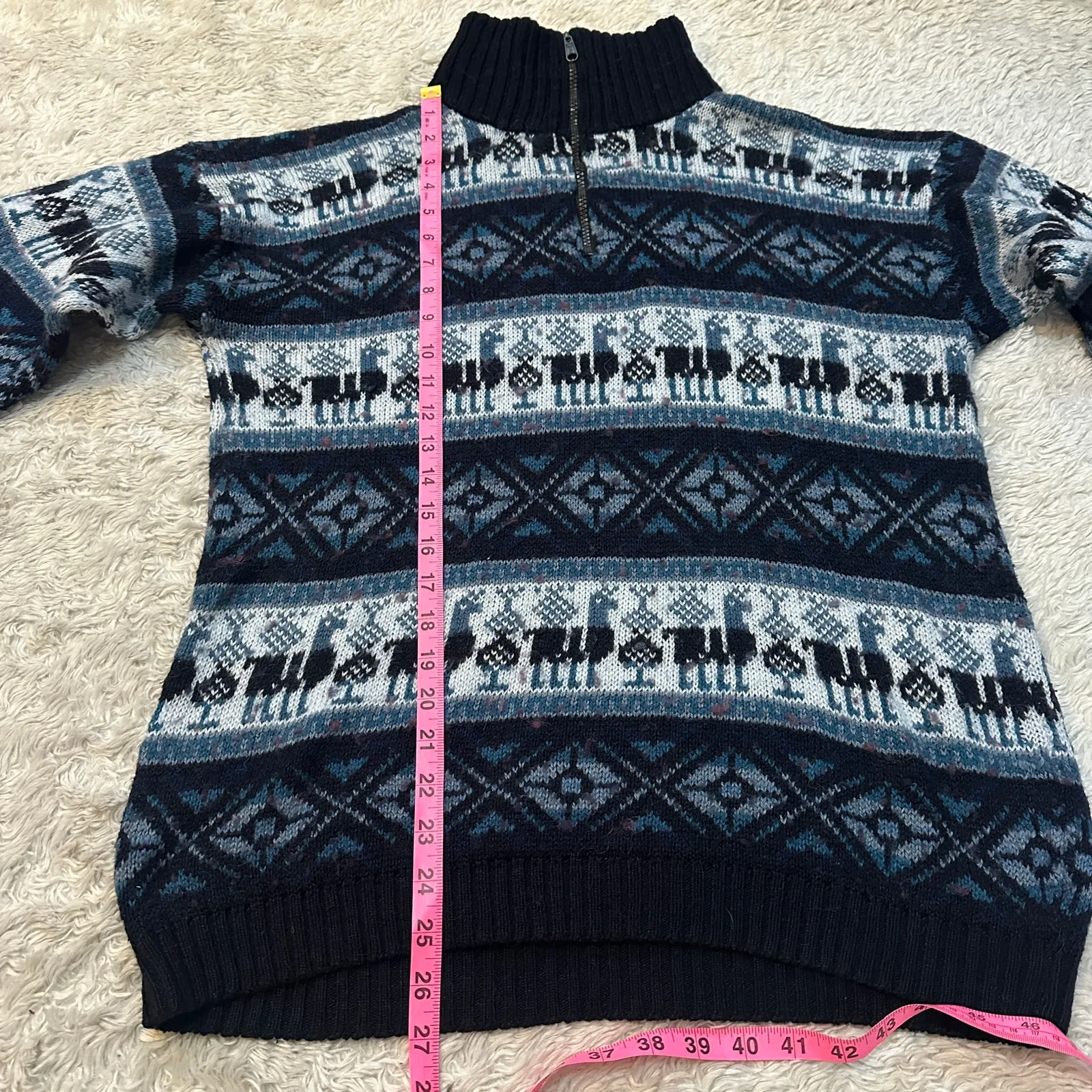 Vintage Baby Alpaca Sweater OSFM Wool Fair Isle Nordic Hand Knit Crew Neck - Image 5