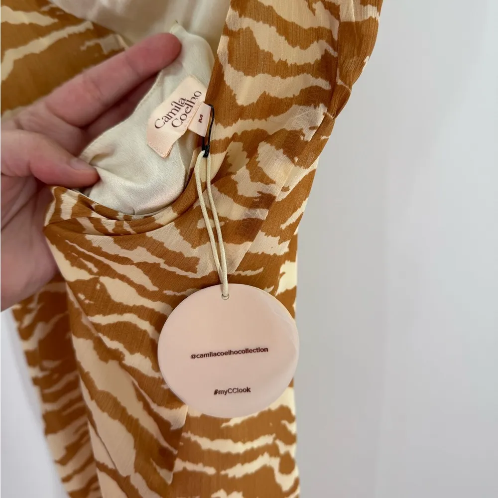 Camila Coelho Revolve Bailee Midi Dress In Brown Zebra Size Medium NWT - Image 11