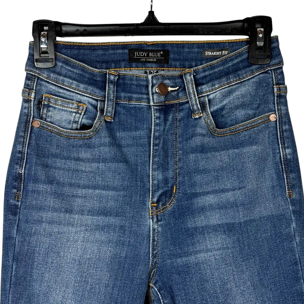 Judy Blue SZ 3/26 Straight Fit Jeans Distressed Stretch Hi-Rise Pockets Frayed - Image 2