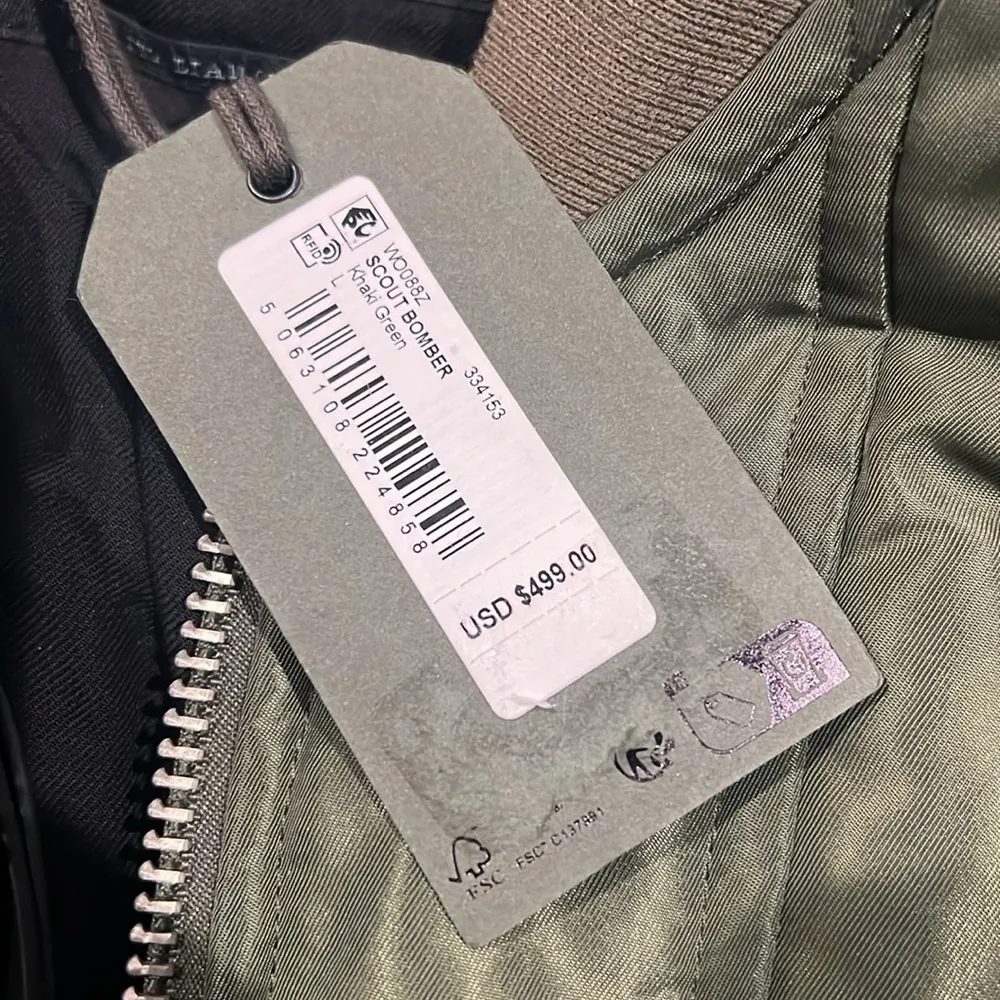 All Saints Scout Ruched Bomber Jacket in Khaki Green, Size L New w/Tag - Image 13