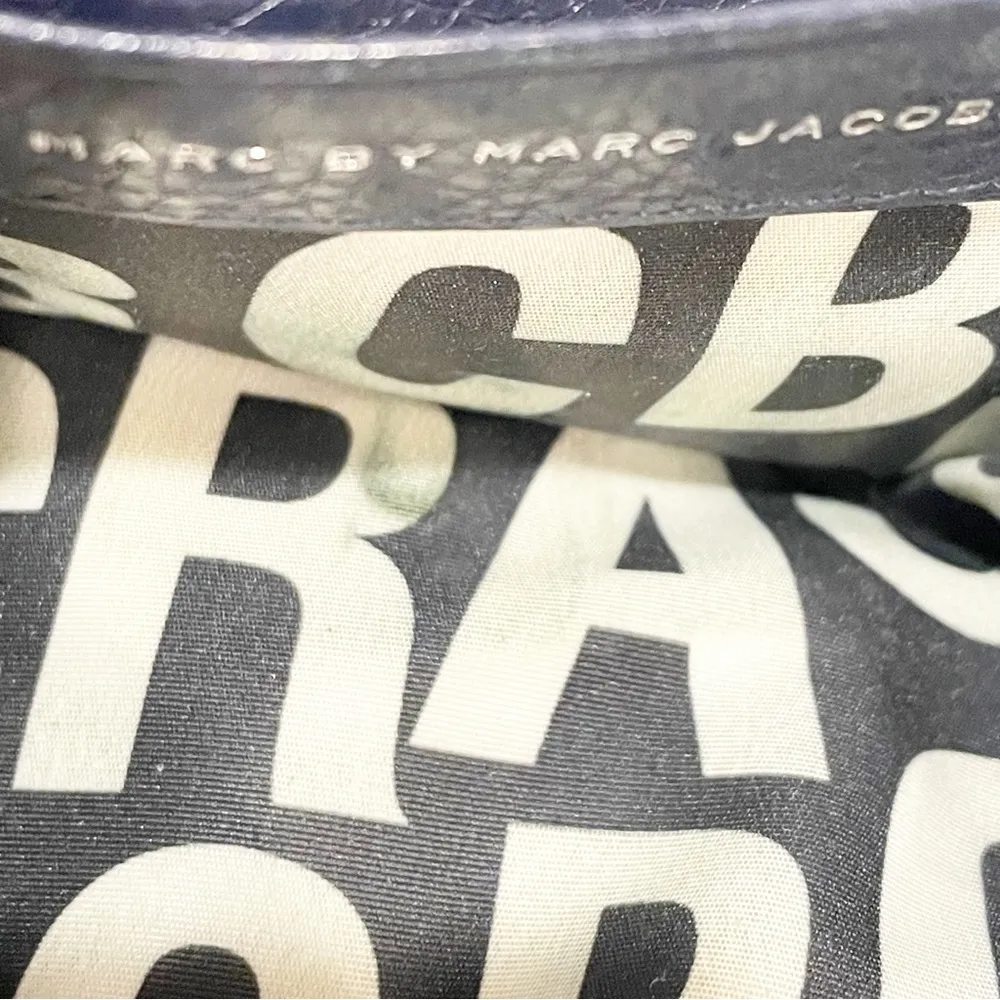 Marc by Marc Jacobs Navy Blue Leather Silver Hardware Card Holder Wallet - Image 4