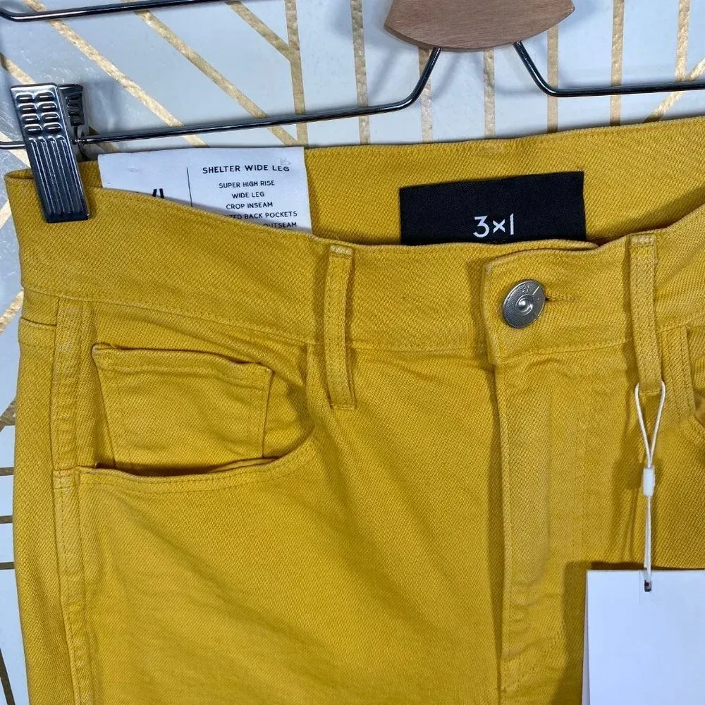 3X1 W4 Shelter Jeans Pants Wide-Leg Crop Vintage Overdyed Denim Yellow Size 23‎ - Image 6