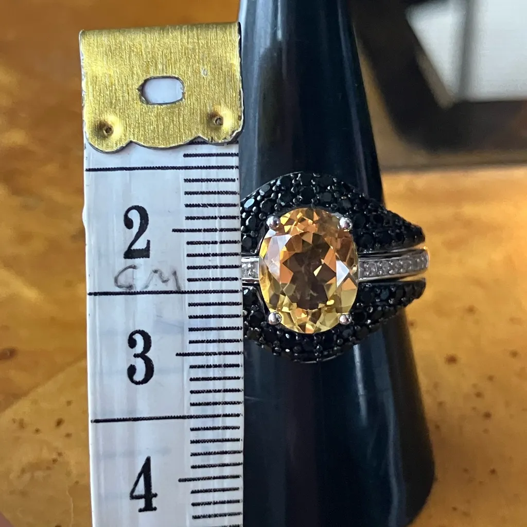 Brazilian Citrine Black Spinel Ring Set Size 9 Silver - Image 10