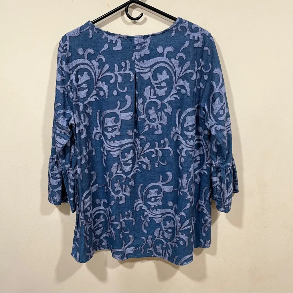 Sharon Young EUC Cecil Asymmetrical Tunic Embroidered Blouse Tunic Large cotton - Image 5
