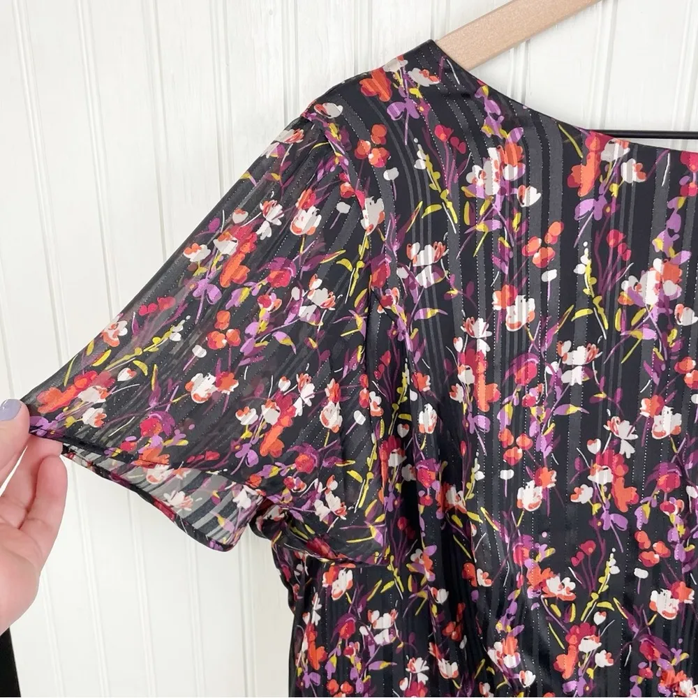 Lane Bryant Black Multicolor Floral Print High Neck Belted Maxi Dress Size 18 - Image 5