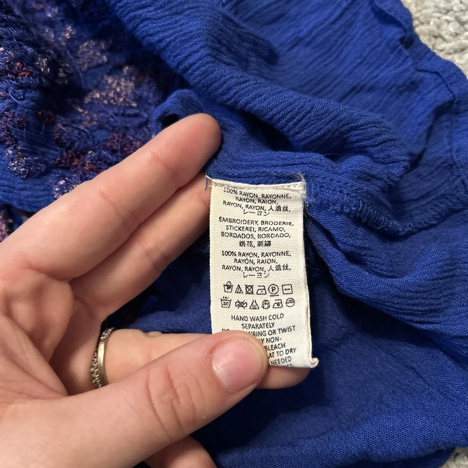 Free People Dress Blue Bohemian Kimono Sleeve w/ Floral Embroidery Size S - Image 8