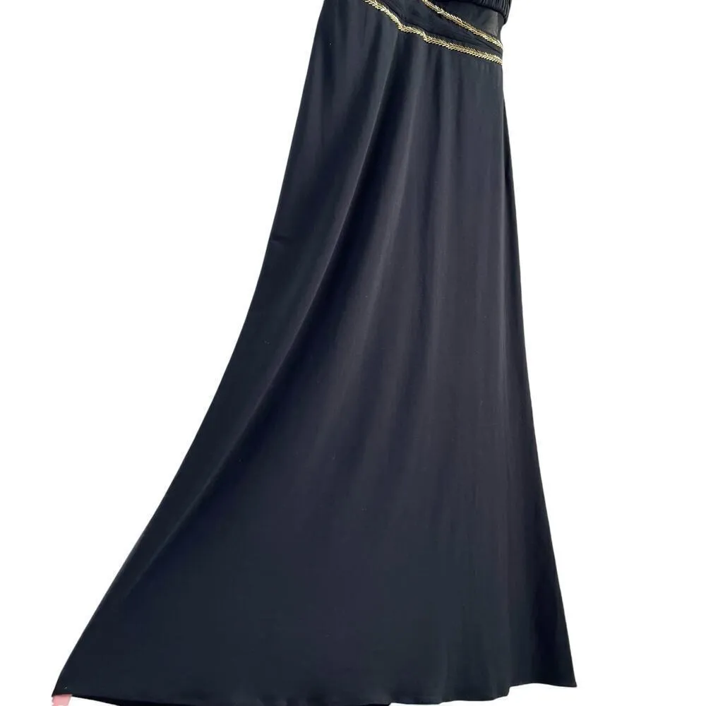 Betsy & Adam Halter Neck Beaded Black Formal Gown Maxi Dress Mesh Panels,‎ Sz 8 - Image 6