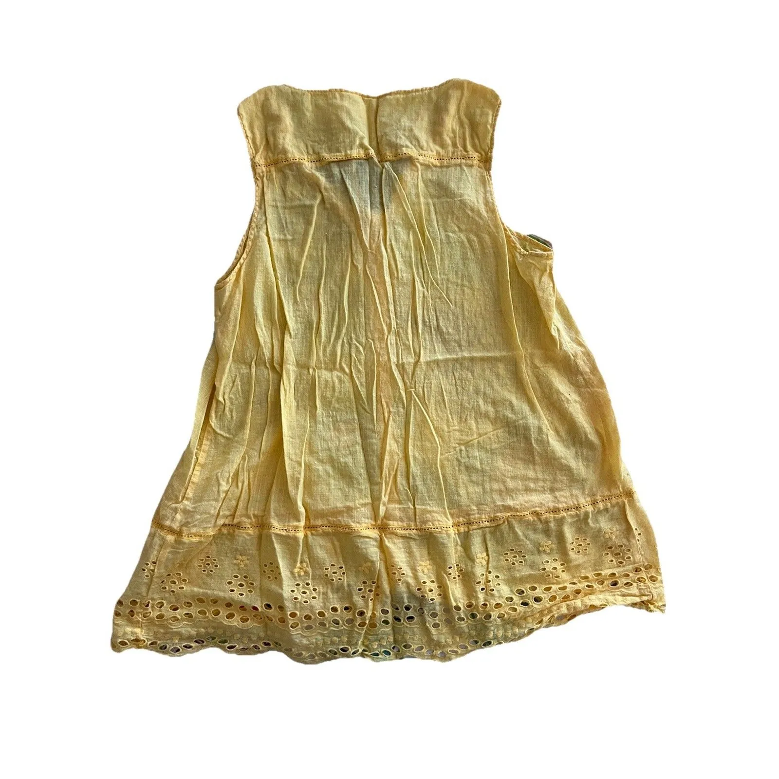 floreat anthropologie Yellow Cotton Blouse Size 12 Sleeveless Eyelet Whimsical - Image 3